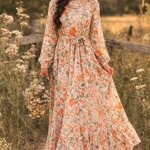 Urban Modesty Maxi dress large floral prairie modest long sleeve boho